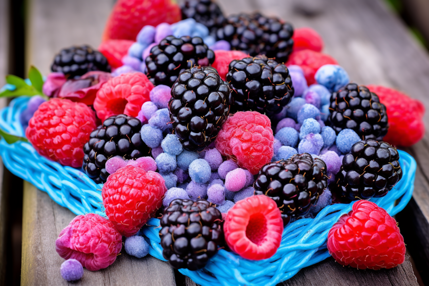 Berry Medley in a Blue Woven Basket
