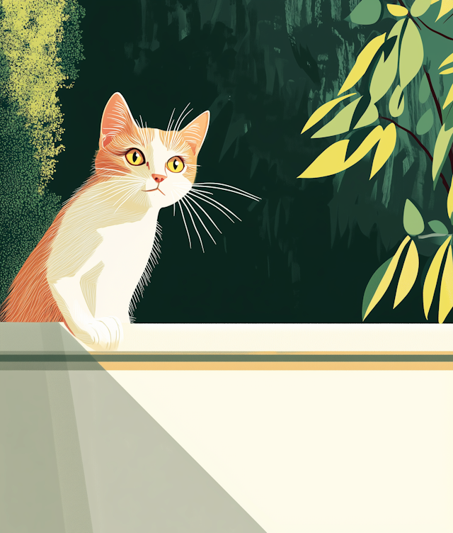 Serene Ginger Cat in Stylized Forest