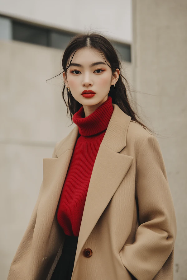 Young Woman in Red Turtleneck