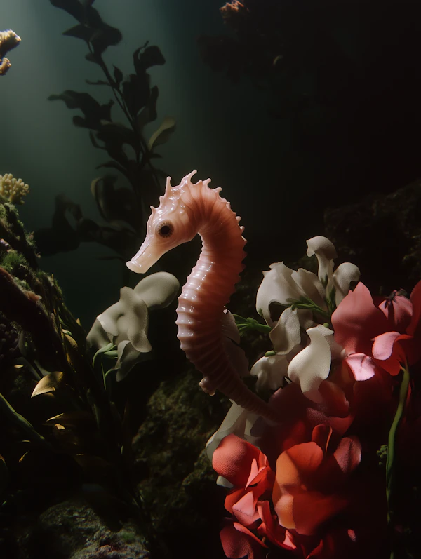 Pink Seahorse Underwater