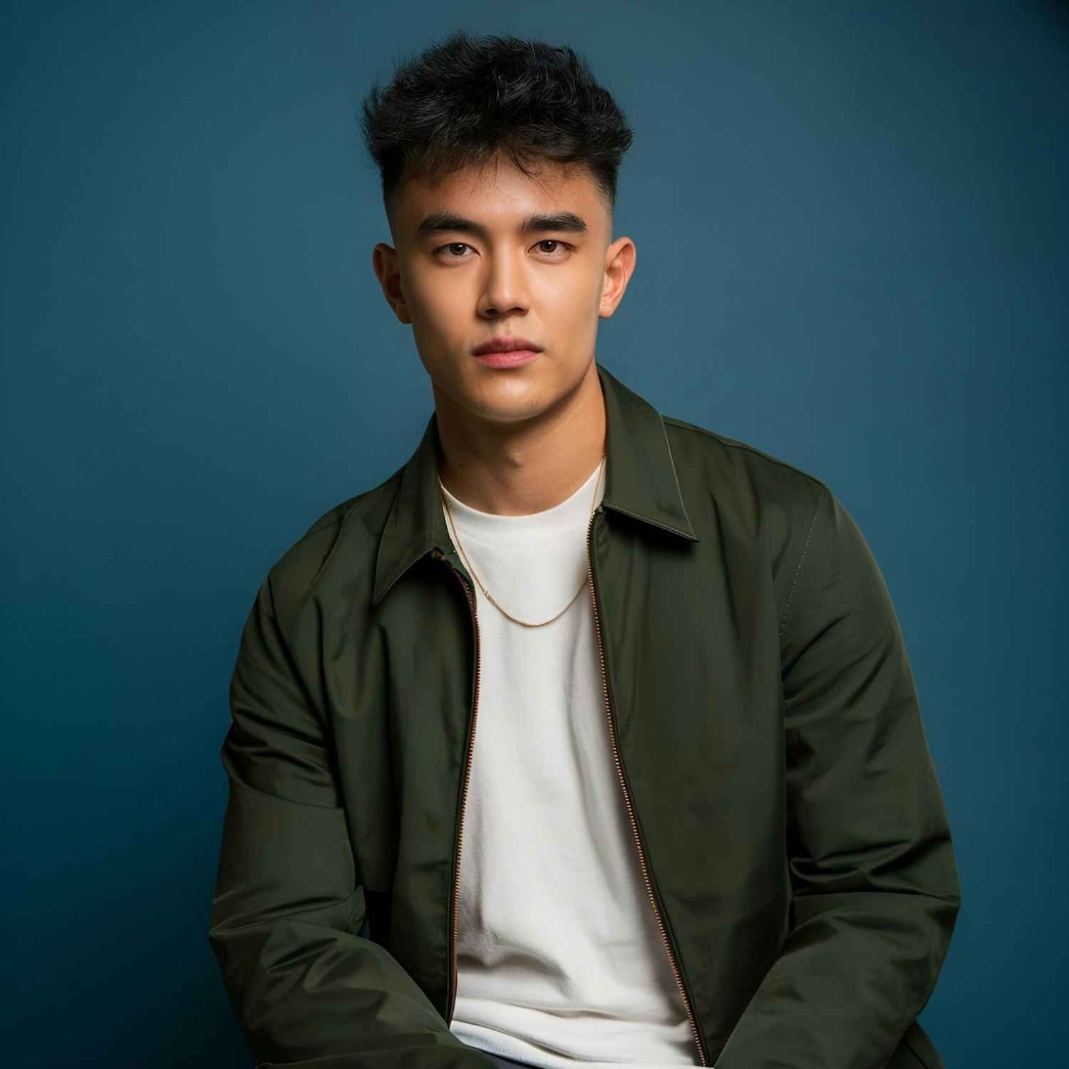 Portrait of a Young Man on Blue Background