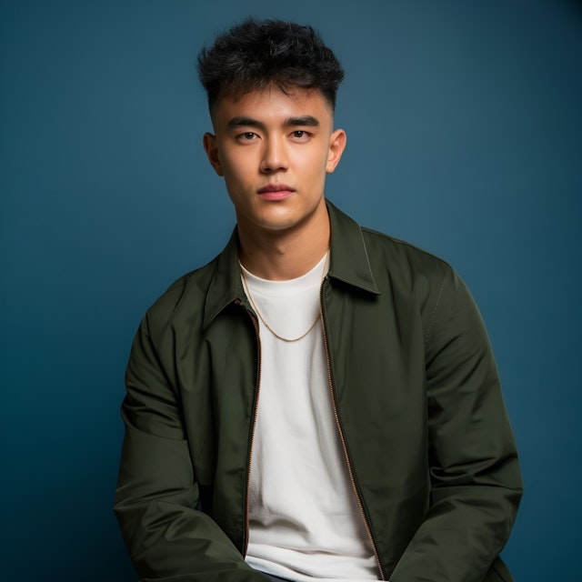 Portrait of a Young Man on Blue Background