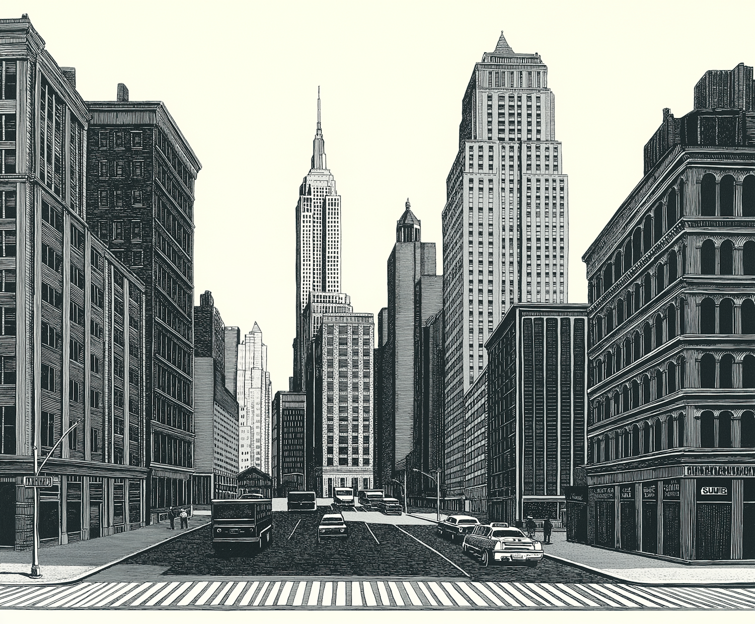 Monochrome Urban Cityscape Illustration