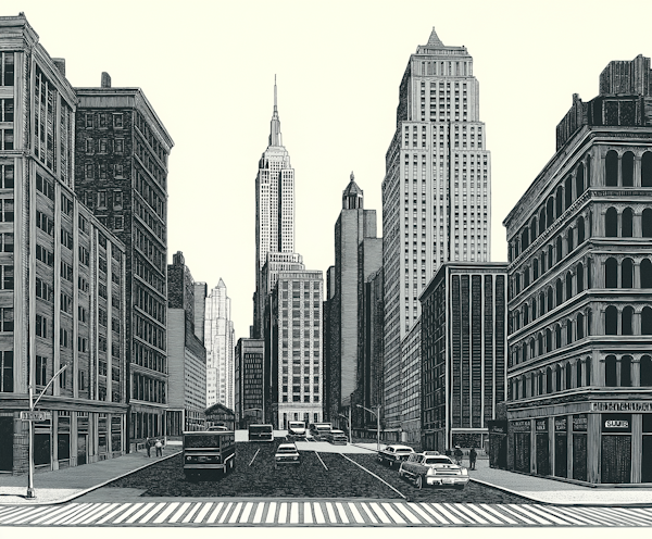 Monochrome Urban Cityscape Illustration