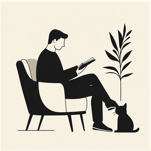 Man Reading with Cat