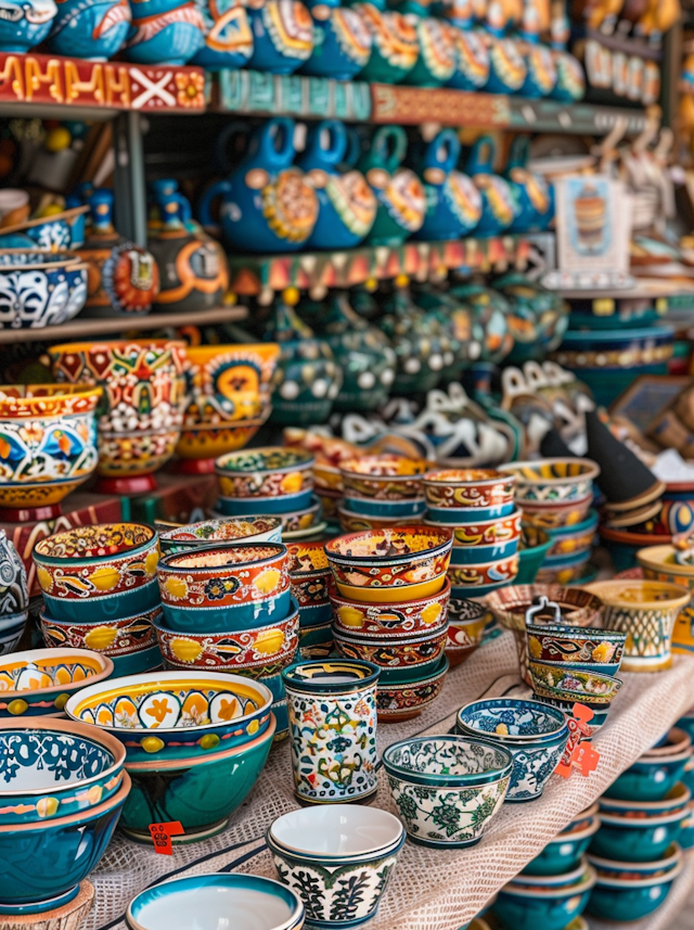 Colorful Pottery Collection at Market