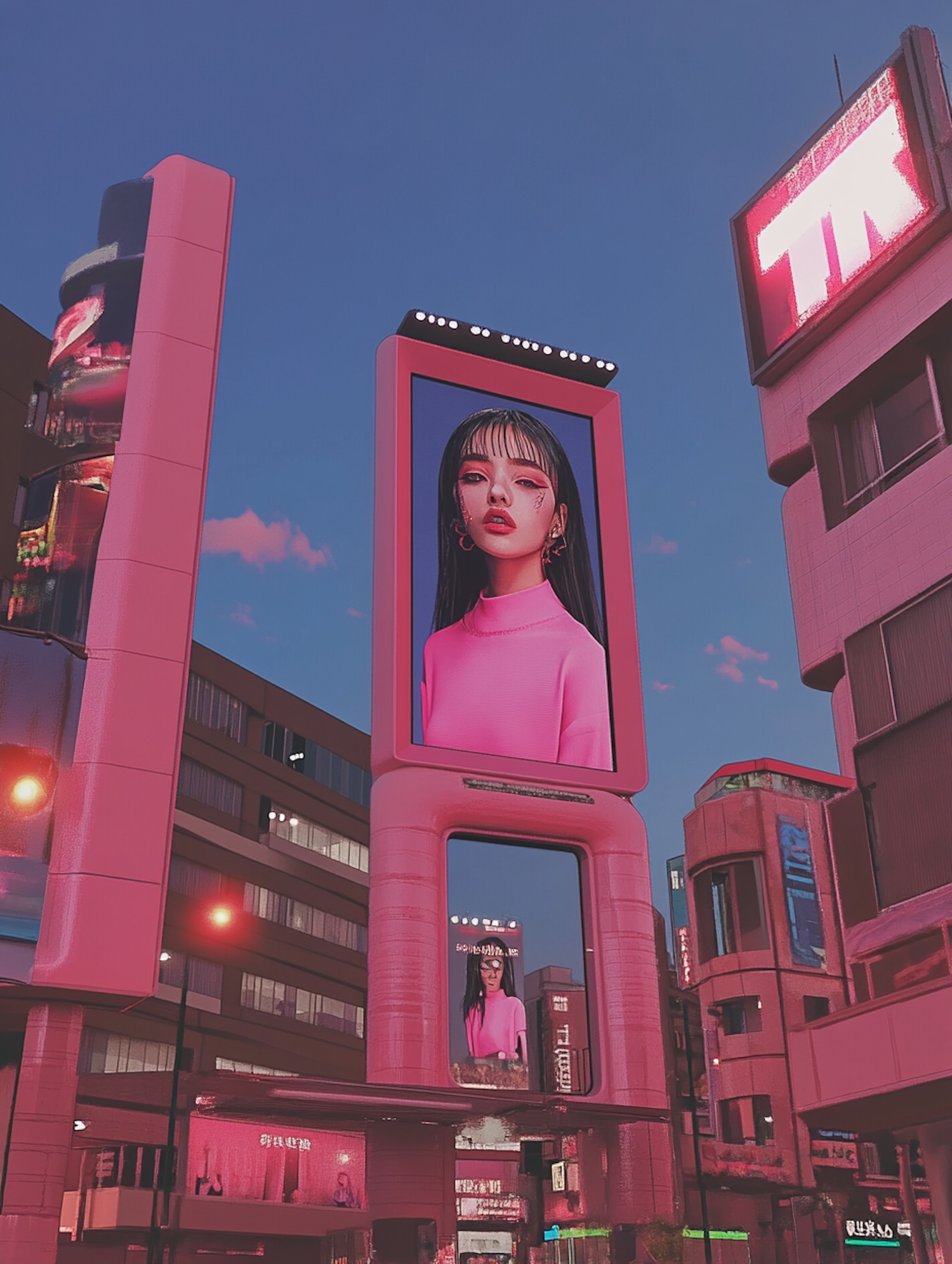 Vibrant Urban Scene with Digital Billboards