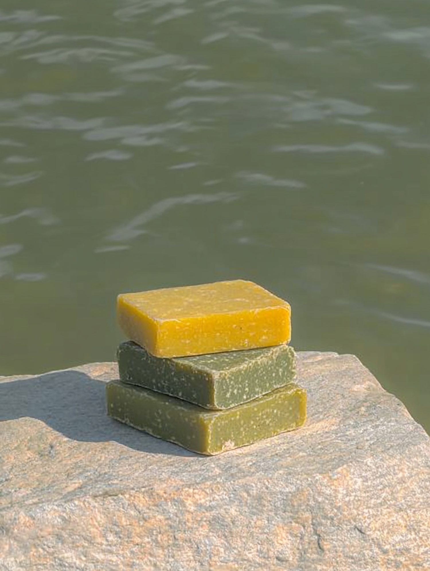 Stacked Soap Bars on Rock