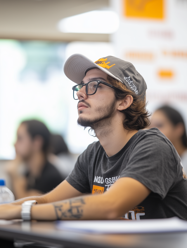 Focused Young Man in Classroom