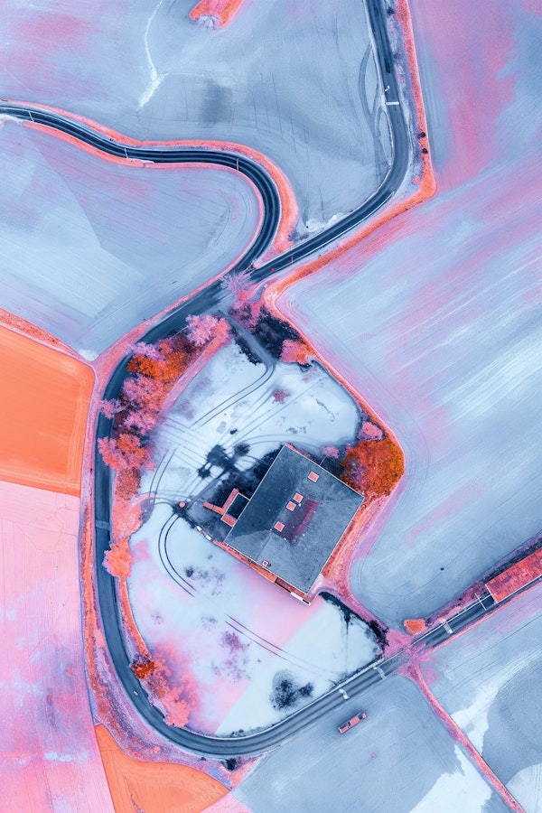 Surreal Colored Landscape with Winding Road