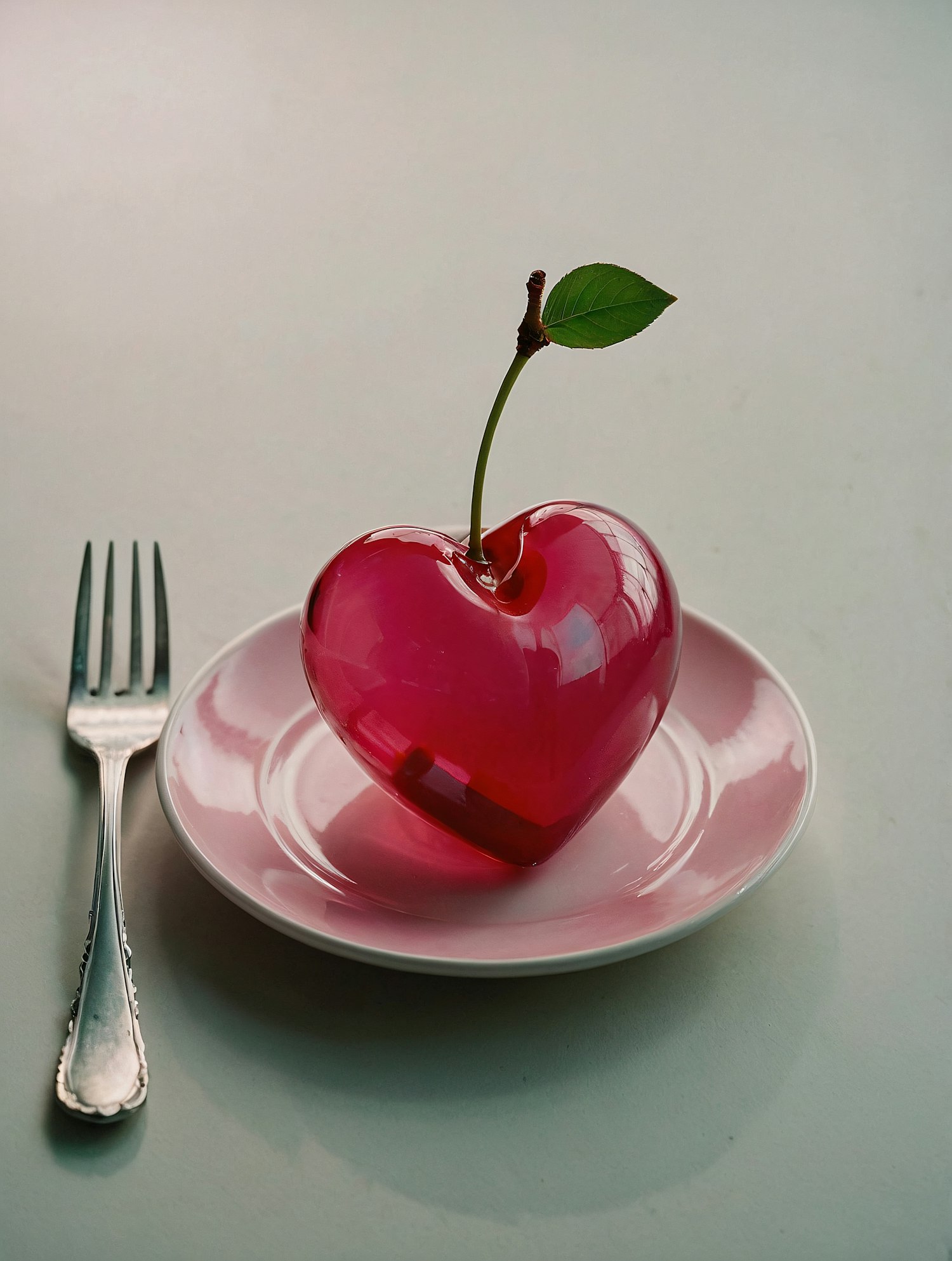 Heart-Shaped Cherry on Plate