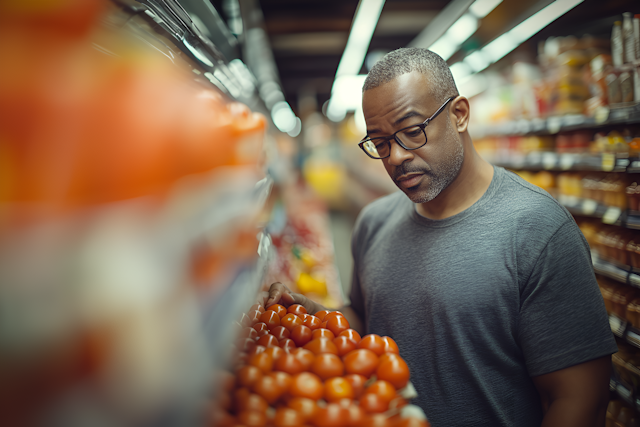 Man Selecting Tomatoes in Grocery Store