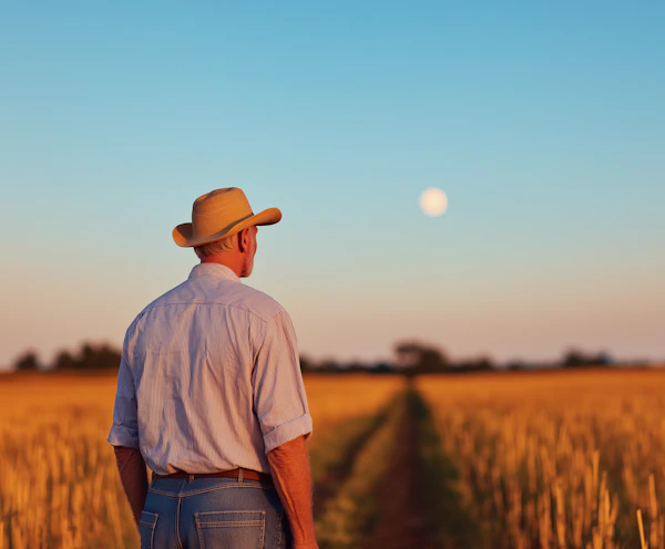 Man in Field at Sunset