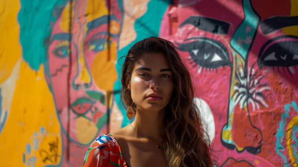 Woman in Front of Artistic Mural