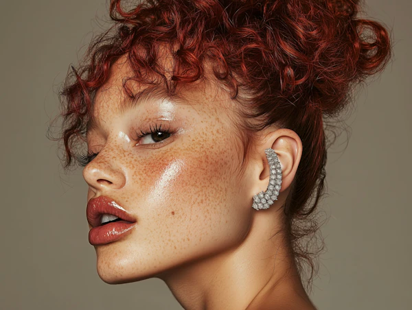 Portrait with Red Curly Hair and Ear Cuff
