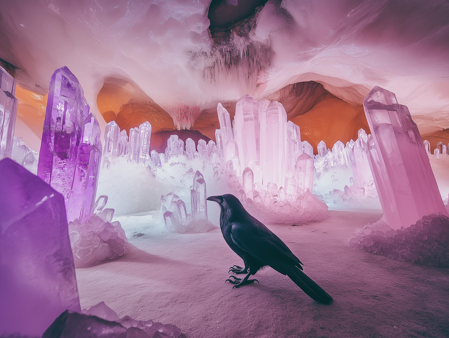 Ethereal Crystal Cave with Raven