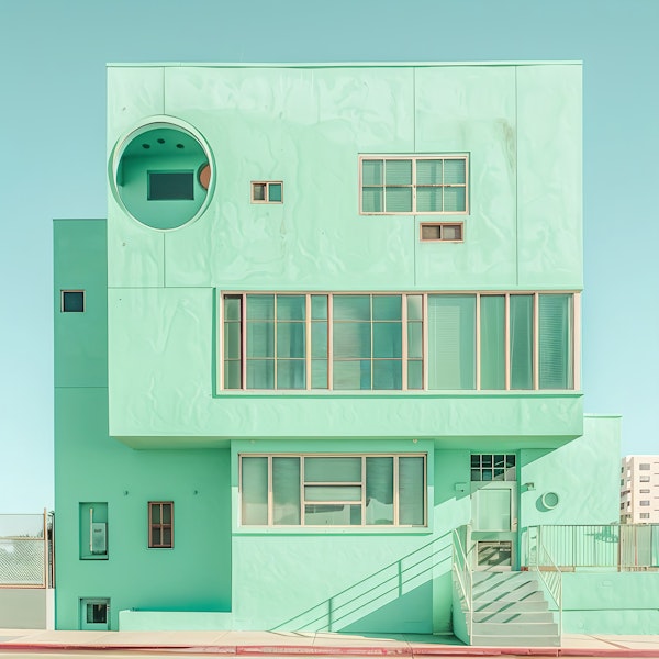 Modern Minimalist Building with Mint Green Facade