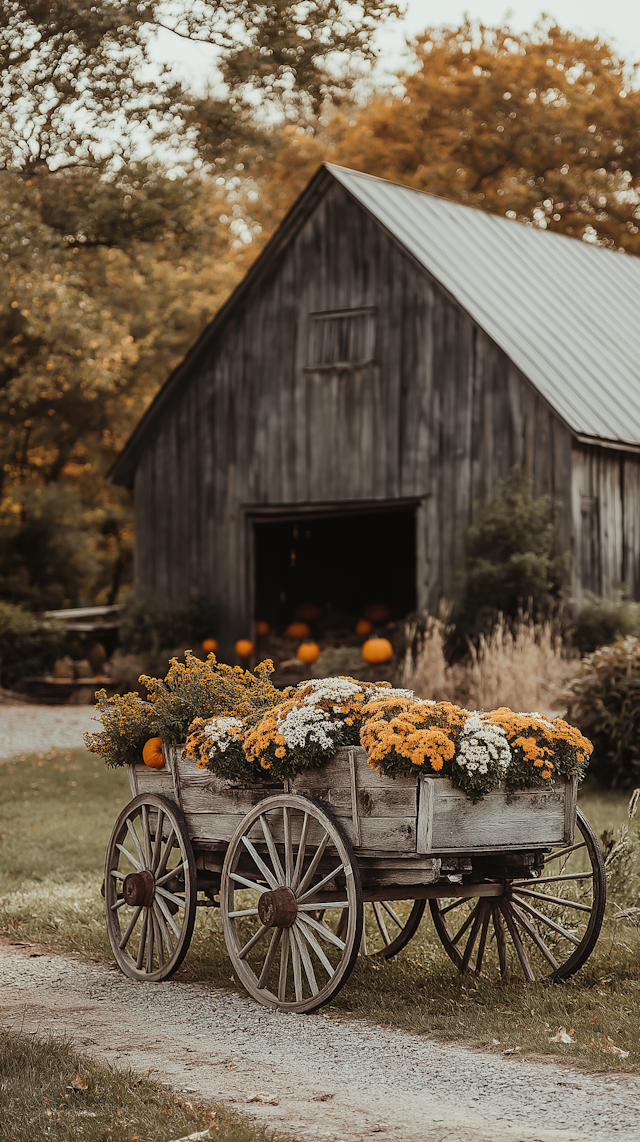 Rustic Flower Cart by the Barn