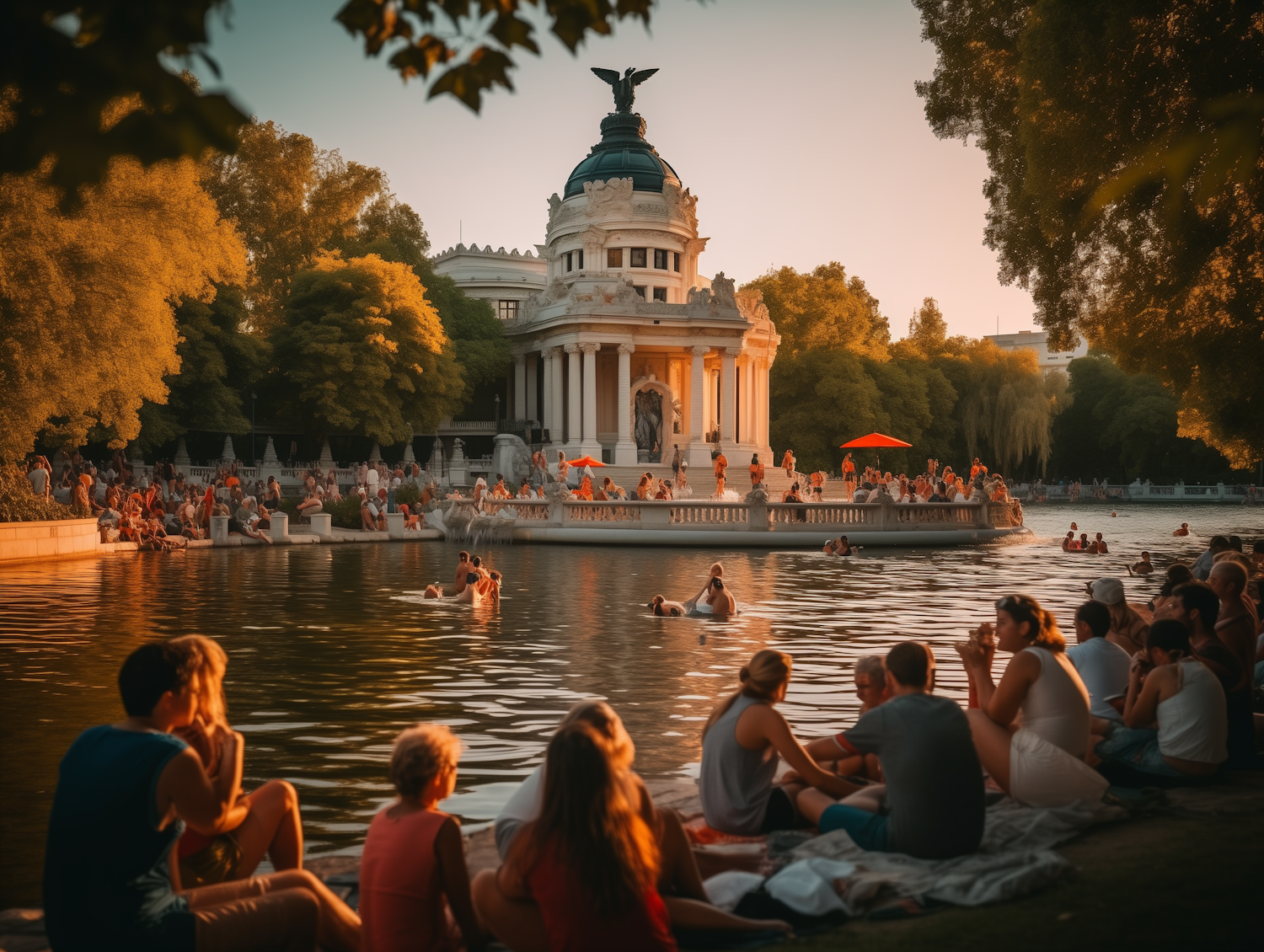 Golden Hour Communal Leisure by the Waterfront