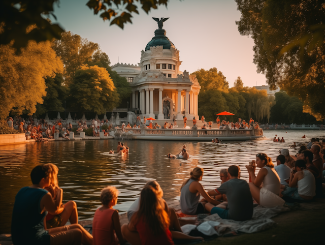 Golden Hour Communal Leisure by the Waterfront