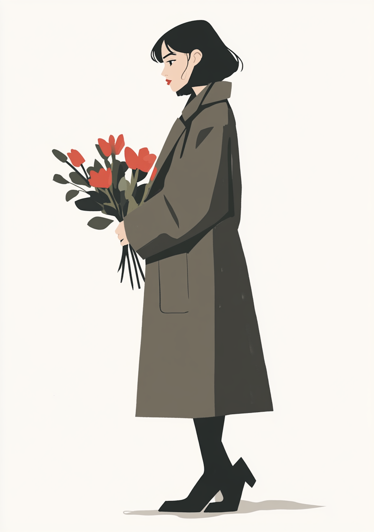 Elegant Woman with Red Bouquet