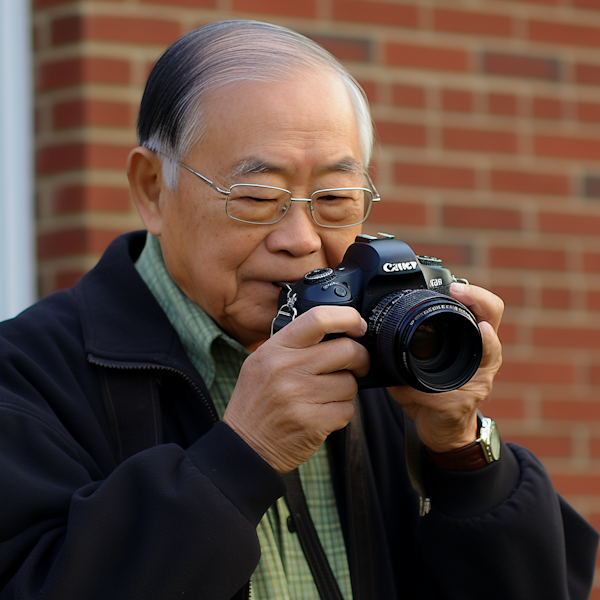 Elderly Asian Photographer in Urban Setting