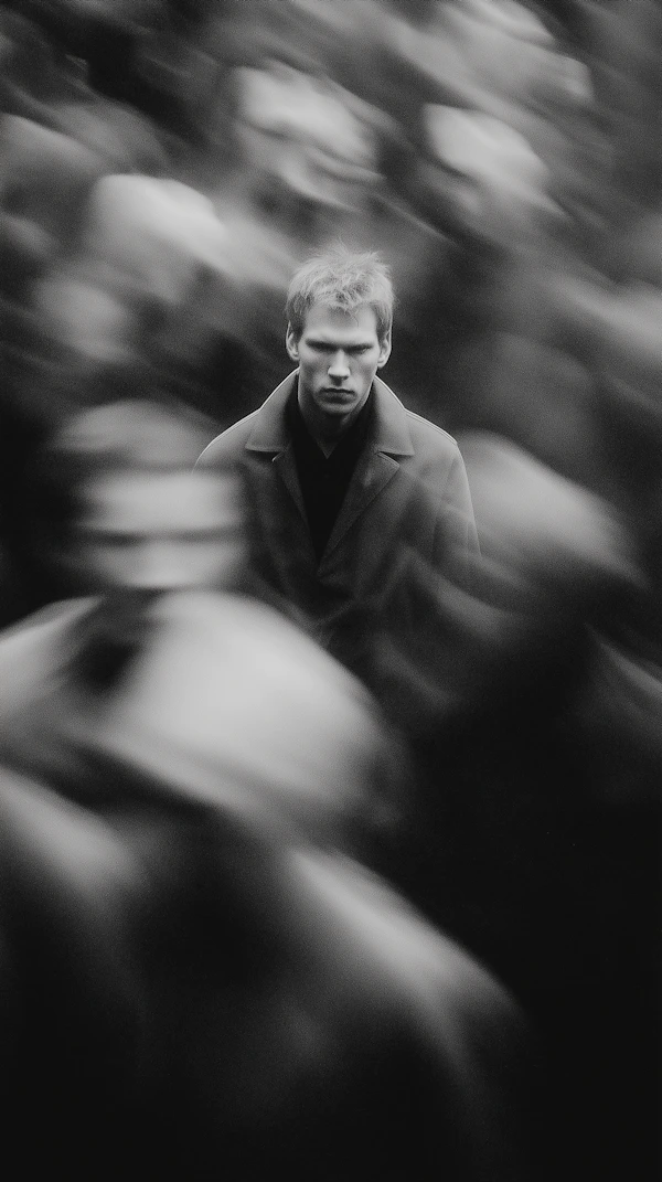 Man Amidst Moving Crowd