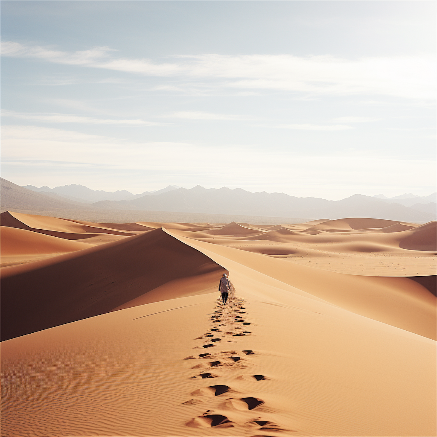 Lone Trekker in the Vast Desert Expanse