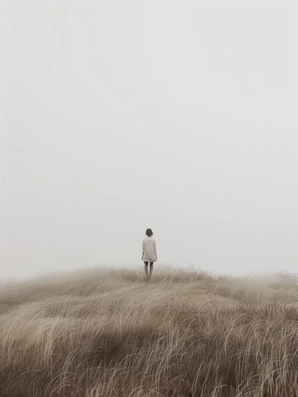 Solitary Figure in Misty Field