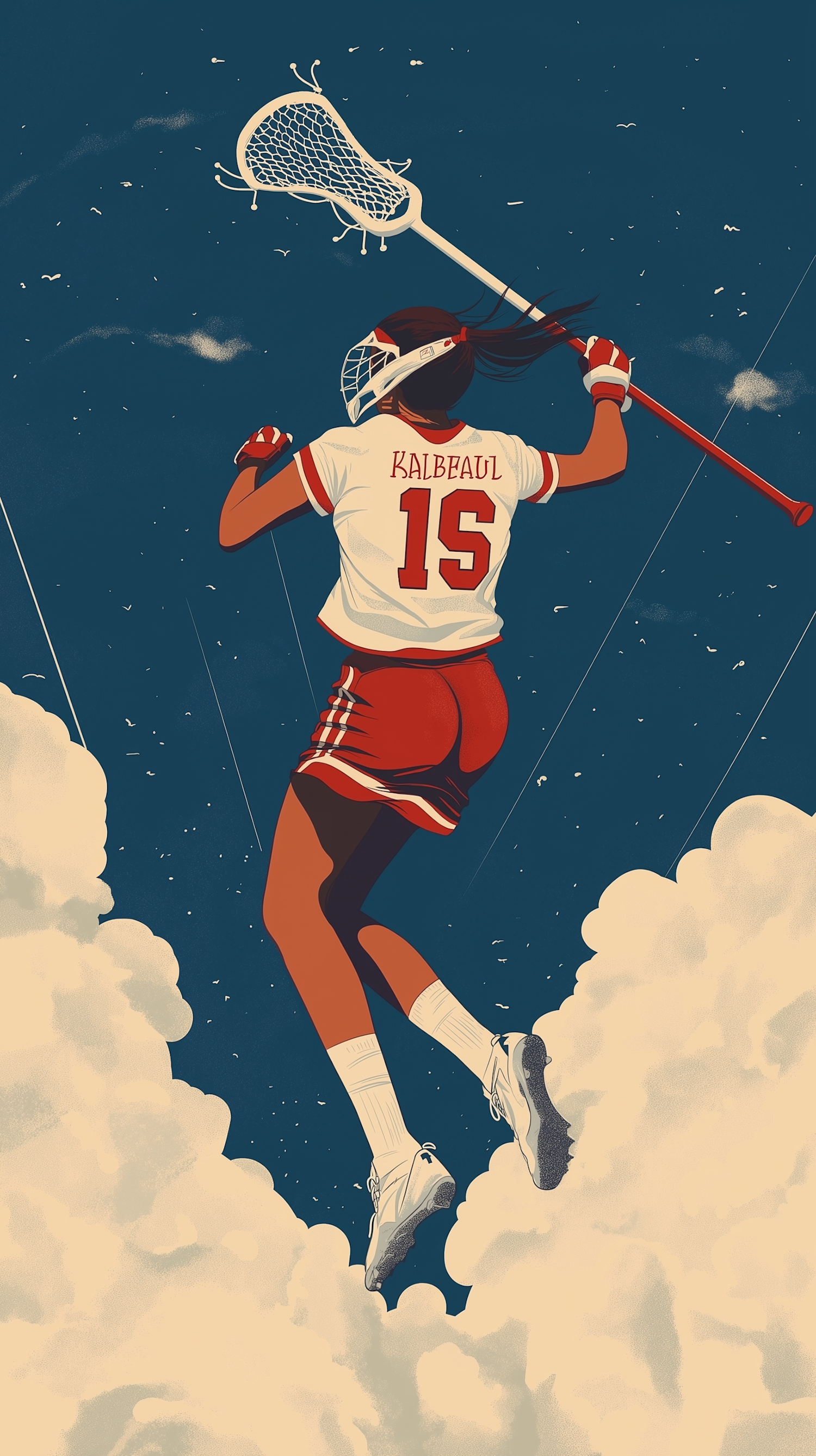 Dynamic Female Lacrosse Athlete Illustration