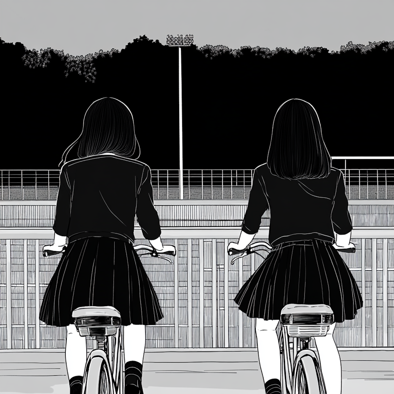 Two Women on Bikes Admiring the View