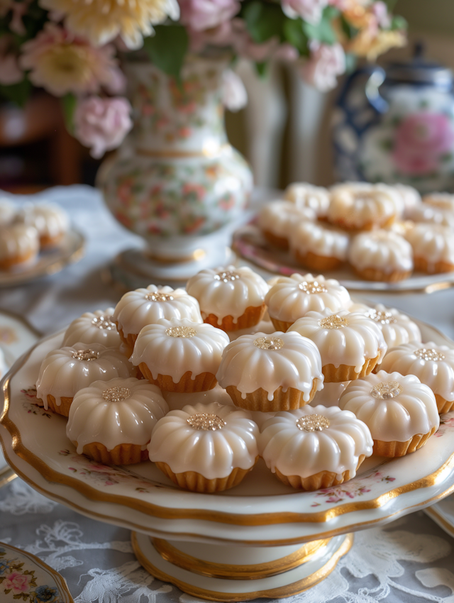 Elegant Decorated Cupcakes on Tiered Stand