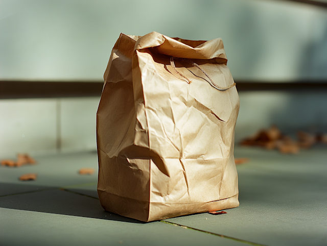 Crumpled Brown Paper Bag with Natural Elements