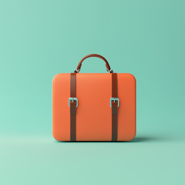 Orange Leather Briefcase on Turquoise Background