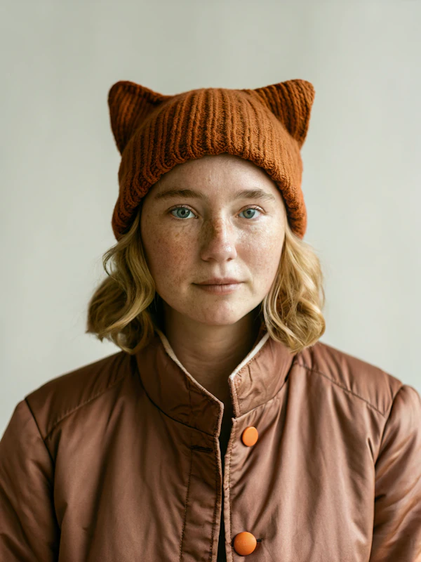 Person with Orange Cat-Ear Hat