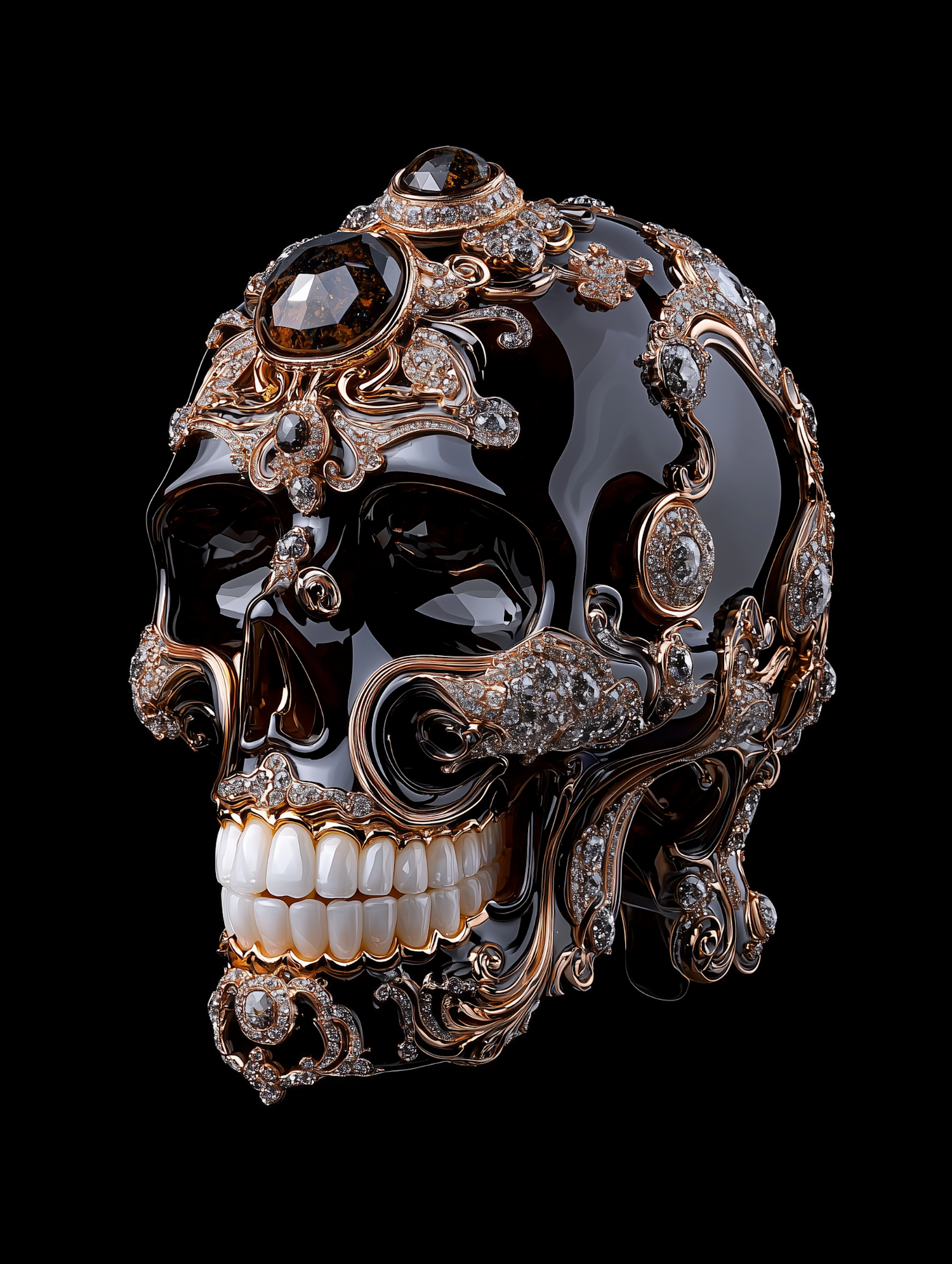 Ornate Skull with Gold and Diamonds