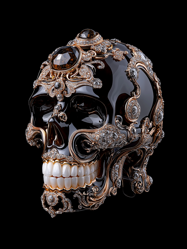 Ornate Skull with Gold and Diamonds