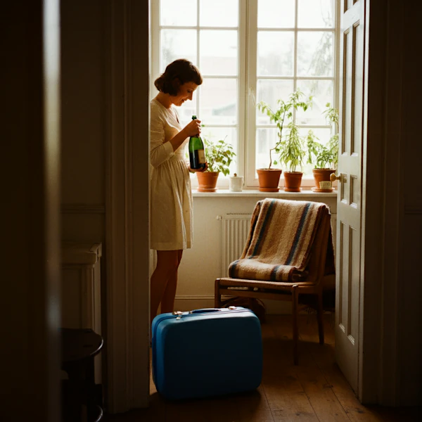 Contemplative Woman with Suitcase