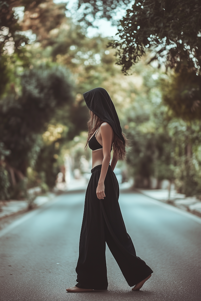 Woman Walking Barefoot on Road