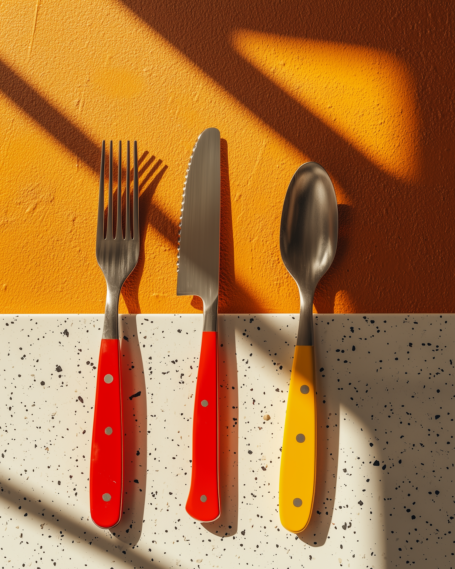 Vibrant Cutlery on Orange Background