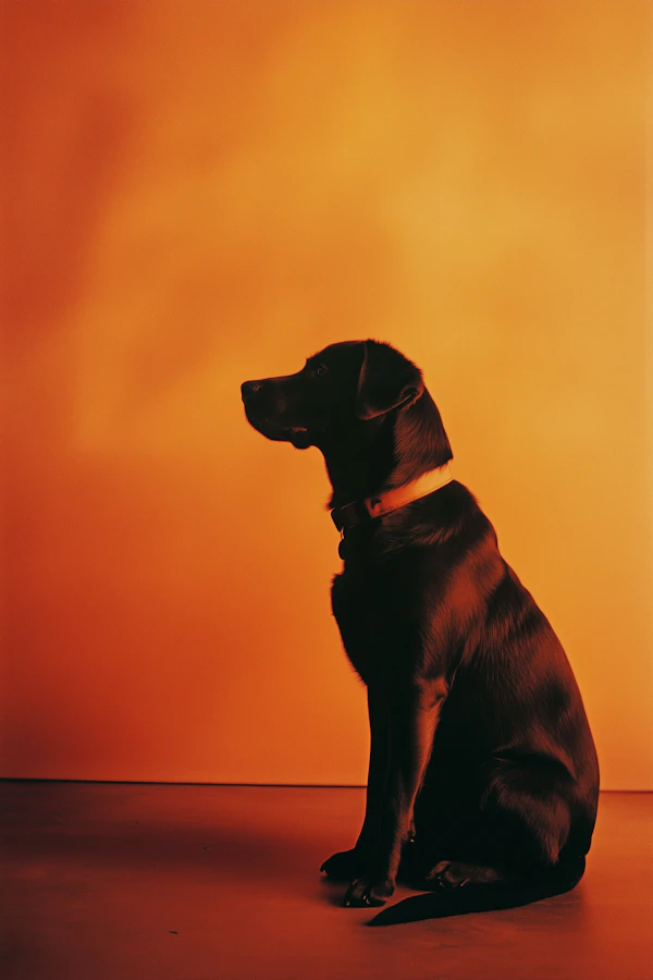 Black Dog on Orange Background