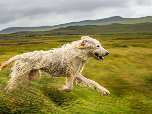 Energetic Dog Sprinting in Meadow