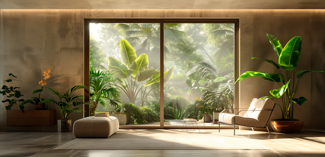 Tranquil Interior with Lush Outdoor View