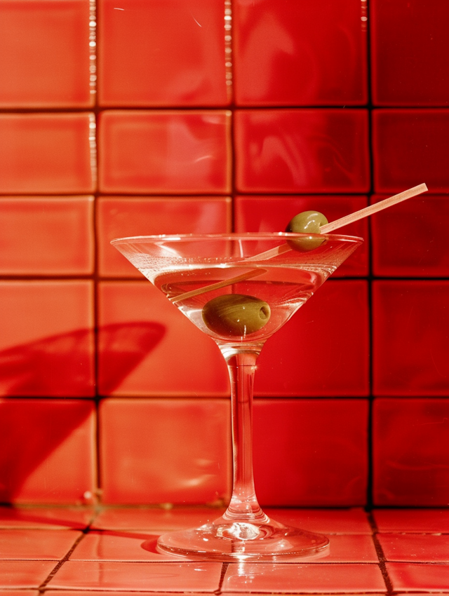 Elegant Martini Glass on Red Tiled Surface