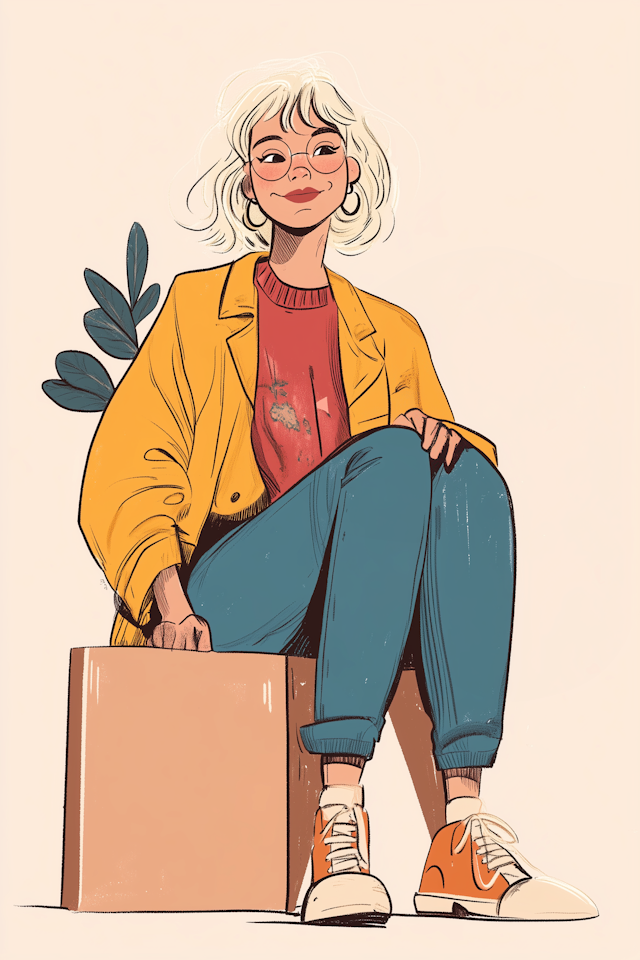 Illustrated Female Character in Casual Attire