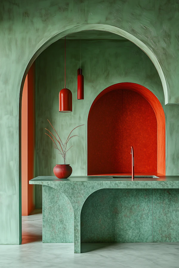 Modern Green-Red Kitchen