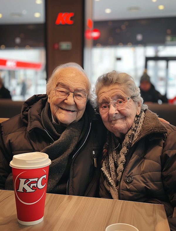 Elderly Couple Enjoying Fast Food