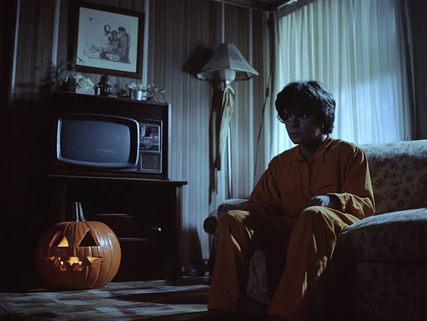 Contemplative Boy with Pumpkin
