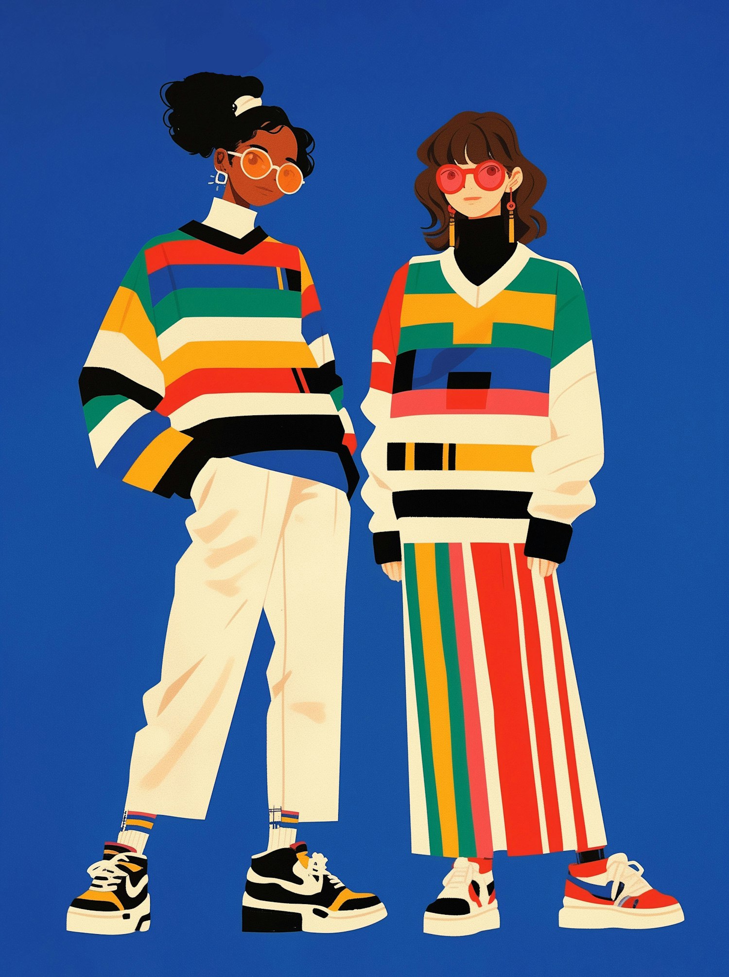 Colorful Striped Sweaters Against Blue Background