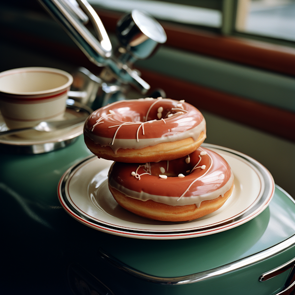 Retro Diner-Style Triple Pink Frosted Doughnuts